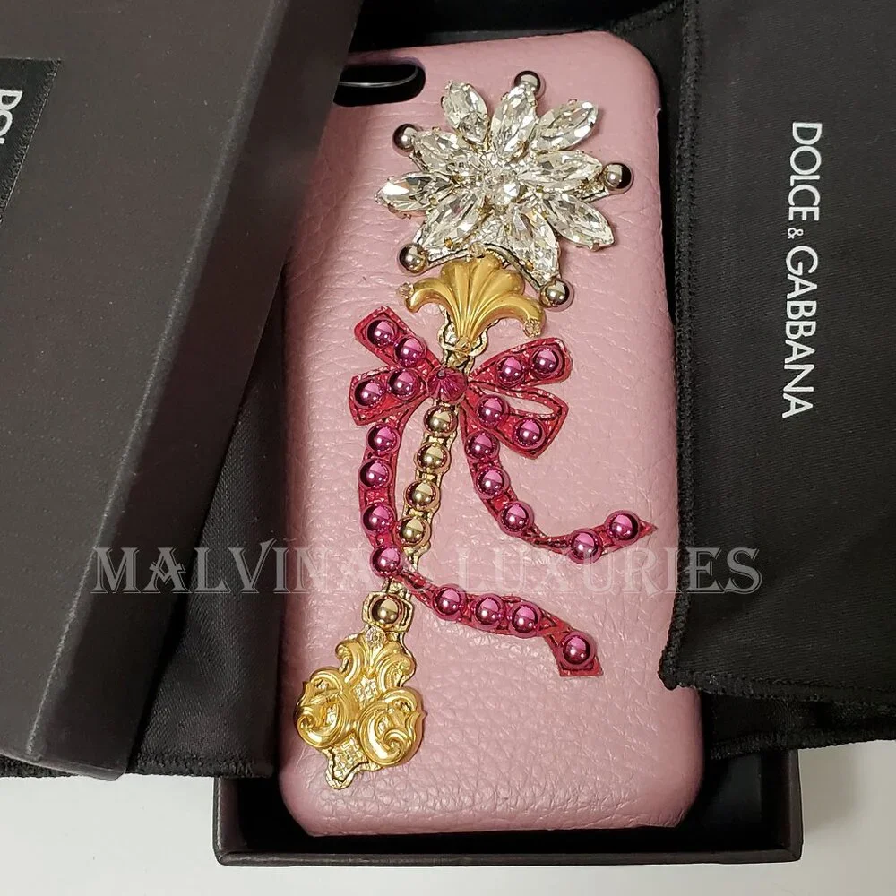 DOLCE & GABBANA PHONE CASE iPHONE COVER CRYSTAL EMBELLISHED LEATHER $650